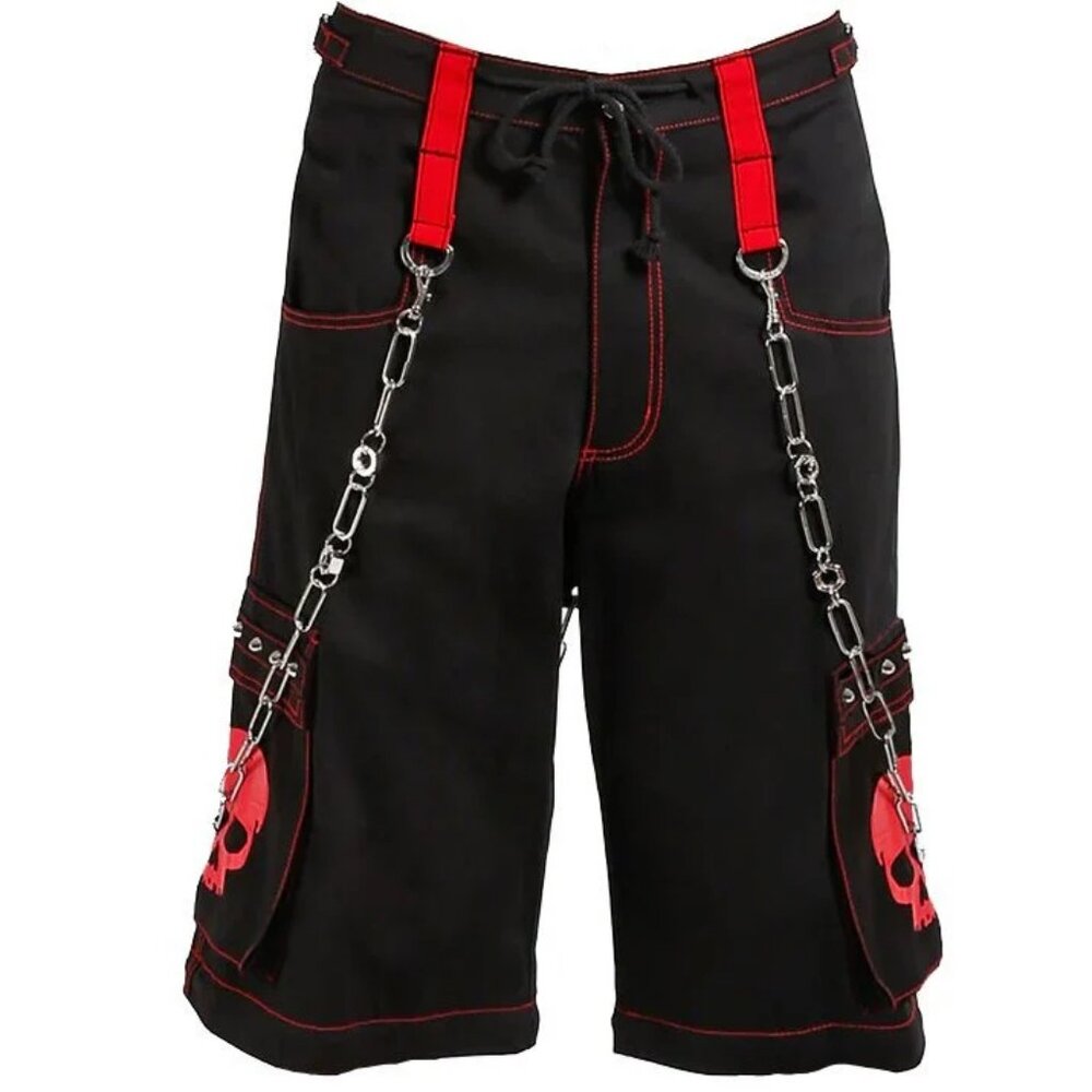 Gothic Bondage Red Skull Shorts Black Red Alternative Punk Rock Emo Shorts - Picture 5 of 7